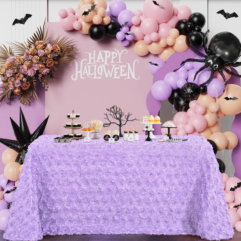 Fanqisi 3D Floral Tablecloth Rectangular 90x132 Inches Lavender Rosette Tablecloth for Outdoor Dinner Wedding Baby Shower Cake Table Decoration - Image 1